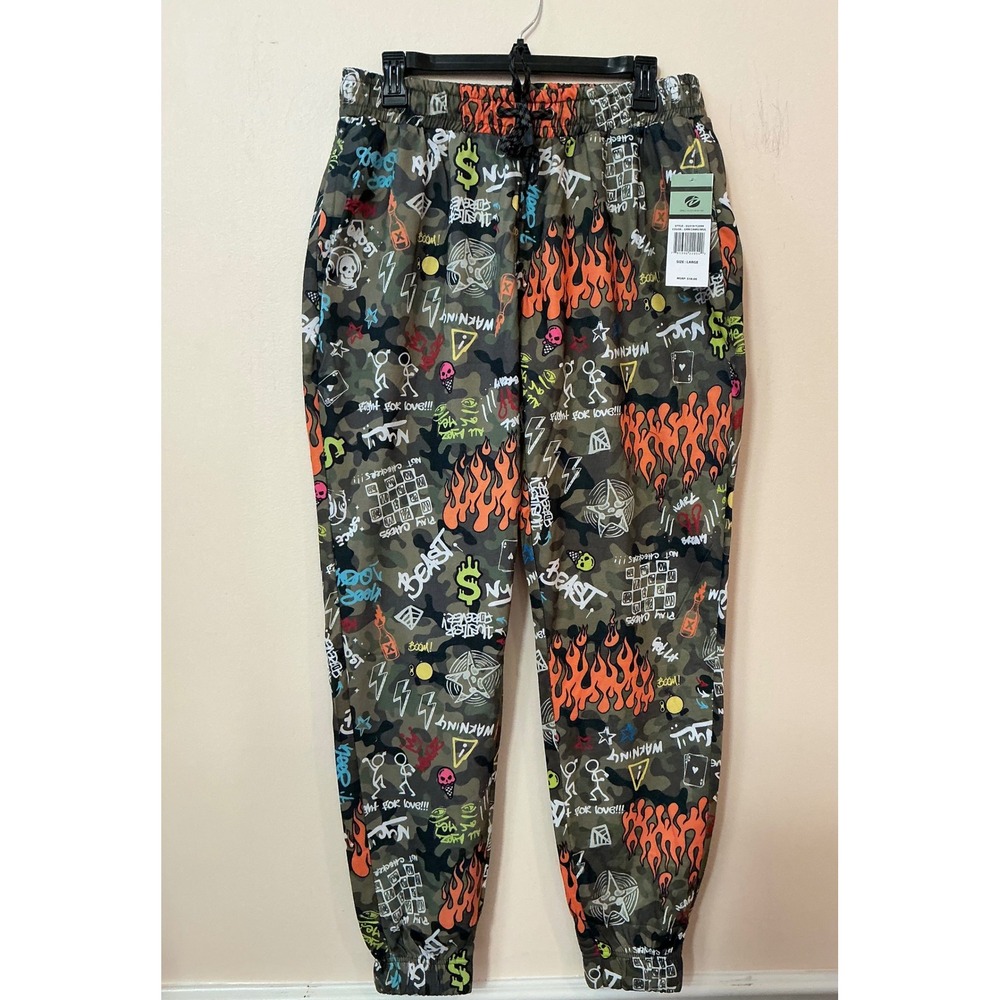 Fresh‎ Prince of Belair Graffiti Camo Jogger Drawstring Waist Fire Flame Size L
